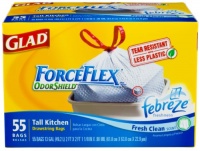 Glad Forceflex Tall Kitchen Drawstring Clean Scent Odorshield Garbage Bags, 55 Count