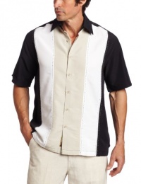 Cubavera Men's Short Sleeve Tri Color Panel with Pickstitch Shirt