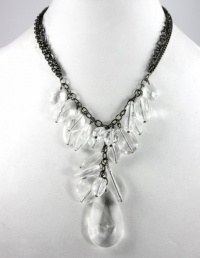 Style&co. Necklace, Hematite-Tone with Chunky Clear Bead Y-Necklace