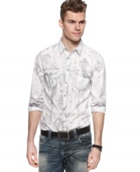 A western-inspired shirt from Vintage Red is a welcomed addition for your urban cowboy look.