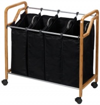 Household Essentials Quad Laundry Sorter, Bamboo Frame with Black Canvas Bags