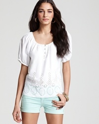 Delicate eyelet lends charming femininity to this summer-perfect Velvet by Graham & Spencer top.