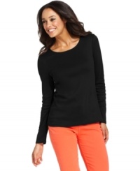 A casual long-sleeve tee in cool cotton is an essential piece for transitioning seasons, from Charter Club.