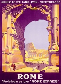 Rome Express Poster 12x16 Limited-Edition Artistic Planked Wood Sign by Roger Broders