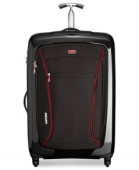 In a race of its own-Tumi and Ducati partner to change the face of travel with this sleek and innovative design. Life on the fast track demands sophisticated, innovative and bold solutions, which this fully-stocked upright puts on the map. Ready for any adventure with a hardside construction that provides more than enough space for extended trips, plus endless interior features, like organizational pockets and tie-down straps, that tackle travel on the fly. 5-year warranty.