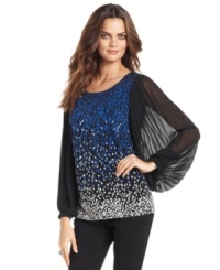 Pleated sleeves and a printed body give this petite Alfani top stylish appeal.