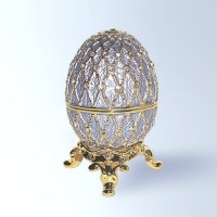 Light Blue Faberge Egg Box on Stand set with Swarovski Crystals 24k Gold Powder figurine