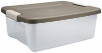 Sterilite 19368606 25-Quart Shelf Tote Clear Base with Driftwood Lid and Platinum Latches, 6-Pack