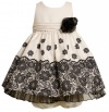 Ivory and Black Lace Border Print Shantung Dress IV0NN,Bonnie Jean Baby-Newborn Special Occasion Flower Girl Party Dress