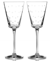 With etched polka dots in clear crystal, Larabee Dot wine glasses epitomize the modern elegance and irresistible whimsy of kate spade new york.