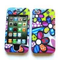 Apple iPhone 4 & 4S Rubberized Snap-On Protector Hard Case Image Cover Groovy Flowers Design