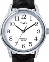 Timex Women's T20441 Easy Reader Silver-Tone Black Leather Watch