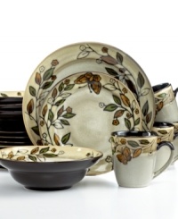 Plant the seed for a stylish table with the Siena dinnerware set. Vines of green, gold and black rooted in contemporary place settings inspire low-key dining every day of the week. From Gourmet Basics by Mikasa.