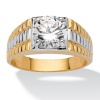 PalmBeach Jewelry Men's 2-Carat Round Cubic Zirconia 14k Yellow Gold-Plated Two-Tone Ribbed Ring