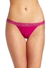 Calvin Klein Women's Naked Glamour Thong with Lace, China Berry, Small