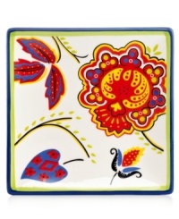 On the bright side. Crafted of easy-care earthenware, Penelope appetizer plates feature whimsical flowers and bands of bold color that make every meal a standout. A must from the Clay Art dinnerware collection.