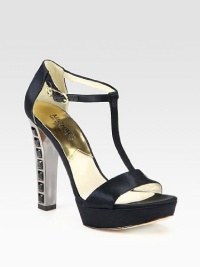 MICHAEL Michael Kors Josie Satin and Rhinestone T-Strap Platform Sandals (Black, 10)