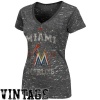 MLB Majestic Miami Marlins Ladies Charcoal Sapphire Premium V-neck Heathered T-shirt