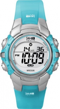 Timex Women's T5K460 1440 Sports Digital Silver/Translucent Blue Resin Strap Watch