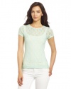 Only Hearts Women's Stretch Lace Cap Sleeve Crew Neck Tee