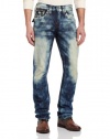 True Religion Men's Ricky Straight Leg Classic Old Multi Stitch Combo Jean