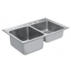 Moen 22219  Camelot 4 Hole Stainless Steel 20 Gauge Double Bowl Drop In Sink, Stainless