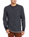 Nautica Men's Long Sleeve Stripe Crew, Navy, X-Large