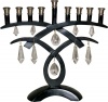 9-Branch Menorah with Hanging Crystals and Black & Antique Pewter Finish 8.25 H