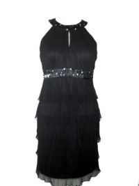 JESSICA HOWARD Women's Petite Halter Keyhole Sequined Tiered Cocktail Dress-BLACK-10P