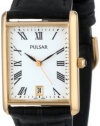 Pulsar Men's PXDA82 Gold-Tone Stainless Steel Black Leather Strap Watch