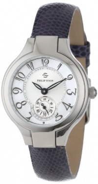 Philip Stein Women's 44-FMOP-ZLPR Round Mother-Of-Pearl Purple Lizard Strap Watch