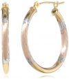 Klassics 10K Tricolor Gold Satin and Diamond Cut Hoop Earrings