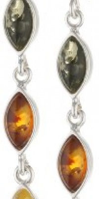 Sterling Silver Multicolor Amber Marquise-Shaped Long Earrings