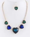 Fashion Jewelry - FACETED HEART JEWEL NECKLACE SET - By Fashion Destination | Free Shipping (Blue/Green)