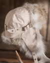 Leather Trooper Hat with Coyote Fur Trim, BEIGE/NATURAL, Size LARGE