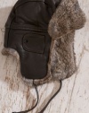 Vintage Leather Aviator Hat with Rabbit Fur Trim, BROWN/NATURAL, Size LARGE (7 1/4 - 7 1/2)