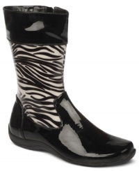 Puddle hop in style. Life Stride's Drizzle Too rain boots are water-resistant with a animal printed fabric shaft.