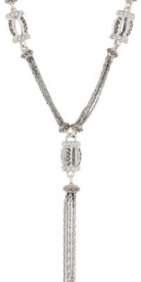 Judith Jack Tassels Sterling Silver Marcasite Crystal Multi-Chain Tassel Drop Pendant Necklace, 18