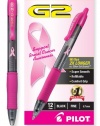 Pilot G2 Breast Cancer Awareness Pink Pens with Black Ink, Retractable Gel Ink Rolling Ball, Fine Point, Dozen Box (31332)