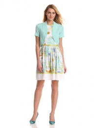 London Times Women's Printed Dress with Bolero, Aqua, 14