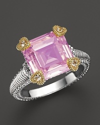 A bold cocktail ring makes a style statement in pink crystal and sterling silver with 18K yellow gold accents and white sapphires.