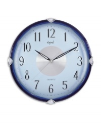 Combining a sleek aluminum dial and translucent blue case, this contemporary wall clock gets you there on time and in style. With glass dome and soundless, tick-tock-free movement by Opal Clocks.