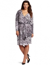 Jones New York Women's Plus-Size Long Sleeve Faux Wrap Dress