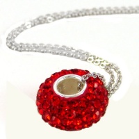 .925 Solid Sterling Silver Bead Covered with Top Quality Ruby Color Crystal Super Sale Only for a Limited Time, (chain not included) Comes with a Free Gift Box and Special Pouch