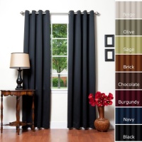 Solid Grommet Top Thermal Insulated Blackout Curtain 84 Length 1 Pair-BLACK - GT