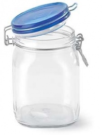 Bormioli Rocco Fido Square Jar with Blue Lid, 33-3/4-Ounce