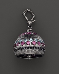 Inspired by Zen philosophy, this intricately detailed, matte sterling silver meditation bell from Paul Morelli is set with blue topaz, pink rhodolite and black spinel.