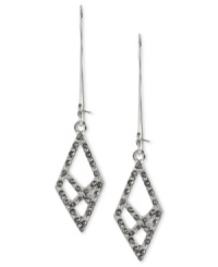 Diamond shapes can be your best friend with these pull-through drop earrings from Kenneth Cole New York. Crafted from silver-tone mixed metal, the pair is adorned with black glass pave accents for a stunning effect. Approximate drop: 2-1/2 inches.