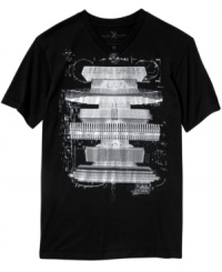 Heavy metal style. This metallic graphic t-shirt from Marc Ecko Cut & Sew amplifies your look.