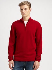 This soft wool pullover features a front zip and a rib-knit stand collar.Rib-knit stand collarFront zipLong sleevesRib-knit cuffs and hemAbout 28 from shoulder to hemWoolHand washImported